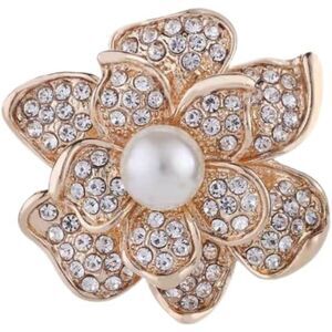 Women's Elegant Imitation Floral Crystal Brooch Pin for Wedding Bridal Gold